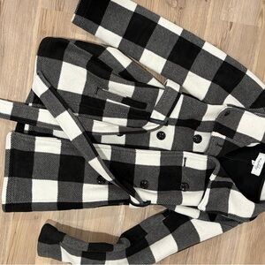 Stylish Black and White Plaid Pea Coat